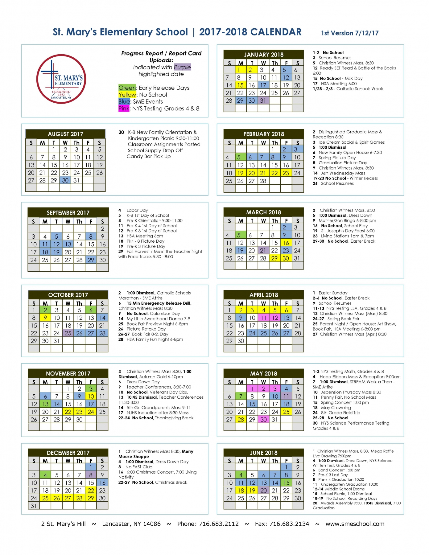school assignments calendar